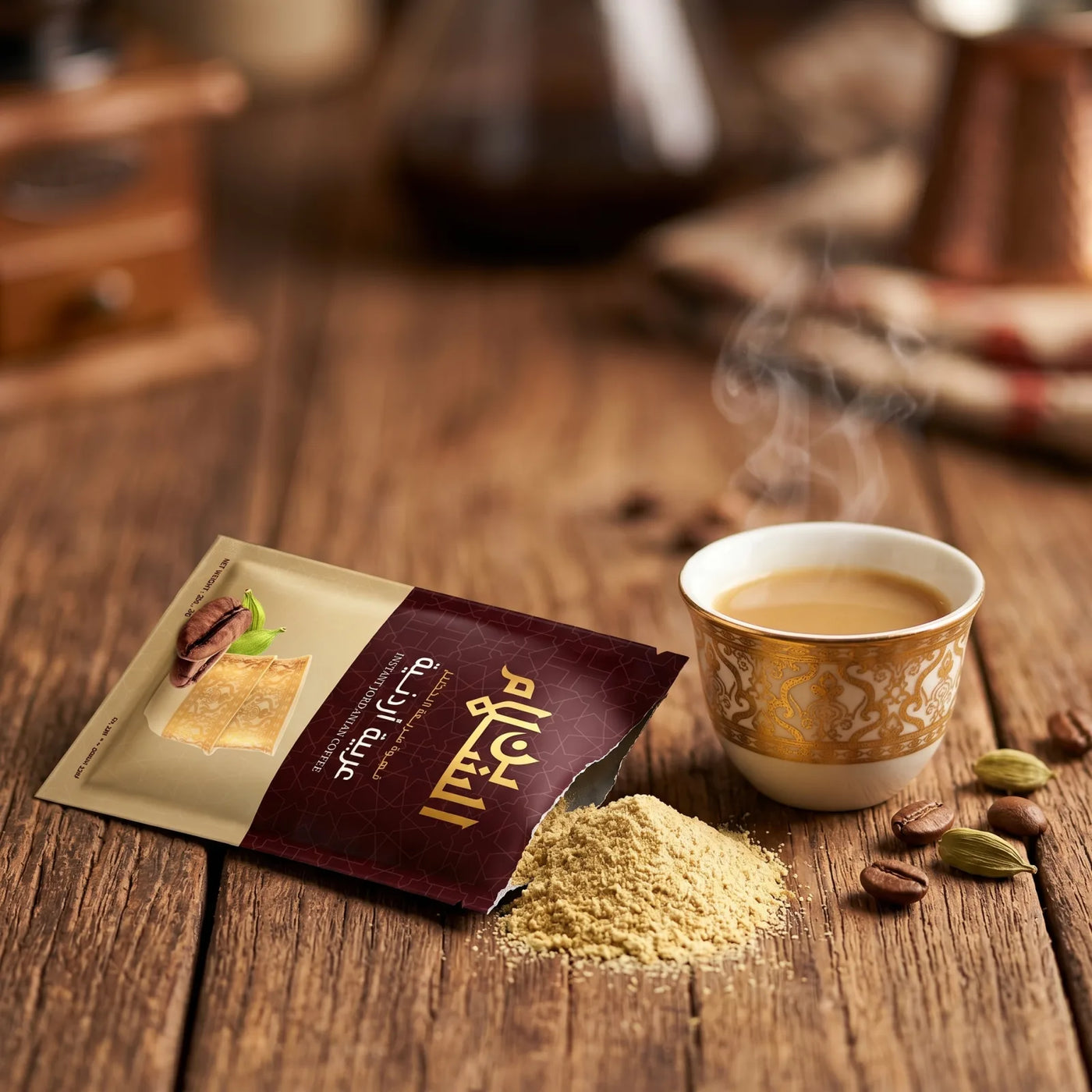 Jordanischer Instant-Kaffee goldenes Pulver